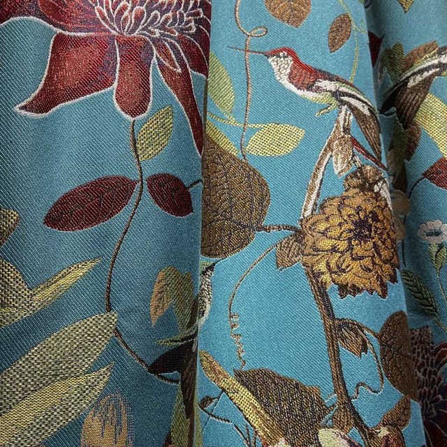 Summer Blooms Luxury Jacquard Teal Floral Blackout Curtain 1