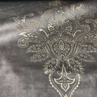 Heritage Luxury Grey and Gold Damask Velvet Curtain