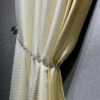 Gilded Houndstooth Ivory White Geometric Chenille Curtain with Gold Glitters 2