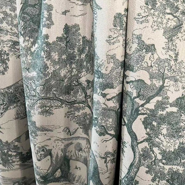 Forest Tale Toile de Jouy Bear Leopard Owl Matcha Green Blackout Animal Chenille Curtains 1