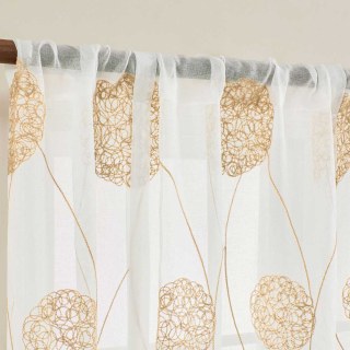 Dancing Pom Pom Embroidered Cream Gold Sheer Curtain 1