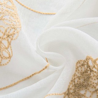 Dancing Pom Pom Embroidered Cream Gold Sheer Curtain 4