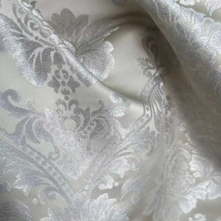Elite Luxury Jacquard Cream & Silvery Gray Faux Silk Damask Floral Curtain 2