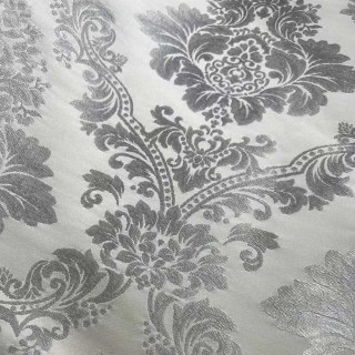 Elite Luxury Jacquard Cream & Silvery Gray Faux Silk Damask Floral Curtain 3