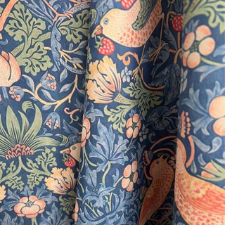 Strawberry Thief William Morris Navy Blue Chenille Floral Curtain 2
