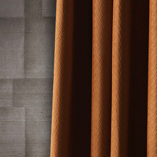 Scandinavian Basketweave Textured Caramel Terracotta Velvet Blackout Curtains 4