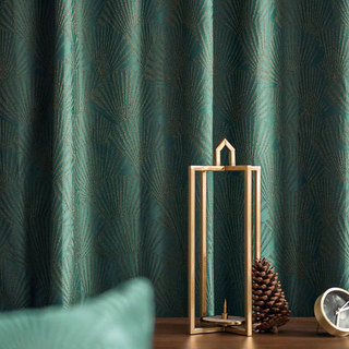 Oriental Fans Luxury Art Deco Jacquard Patterned Green Curtain 4