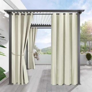 Del Mar Waterproof Light Filtering Cream Linen Style Outdoor Curtain 2