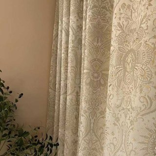 Ritz Luxury Jacquard Cream Gold Damask Floral Curtain 2