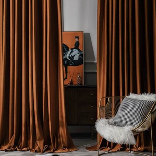 Scandinavian Basketweave Textured Caramel Terracotta Velvet Blackout Curtains
