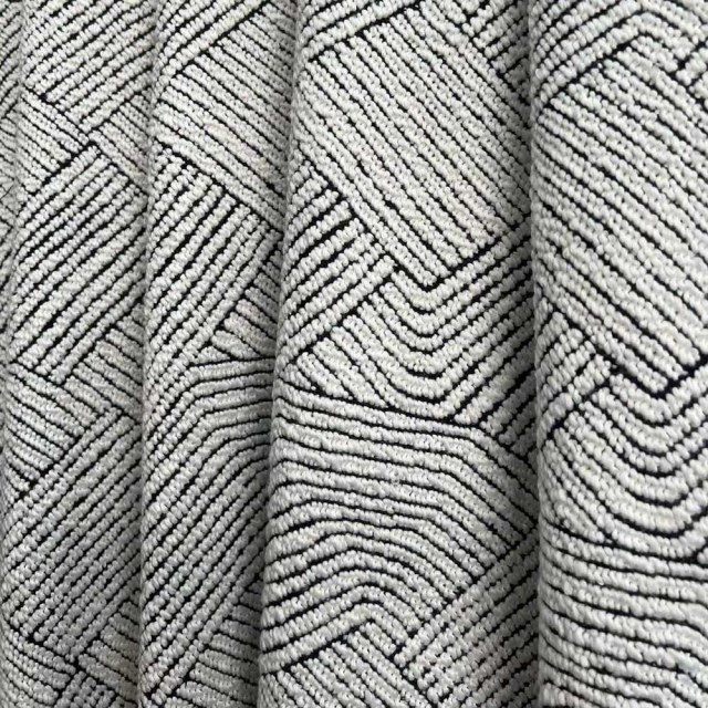 Weave Whisper Geometric Black & White Heavy Wool Chenille Curtain 1