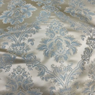 Elite Luxury Jacquard Cream & Blue Faux Silk Damask Floral Curtain 1