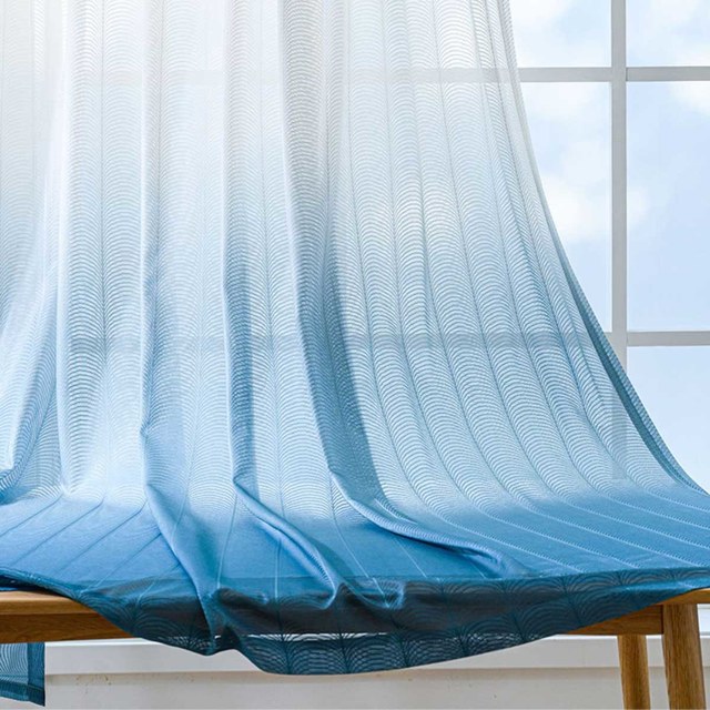 Reef Ripple Ombre Blue Voile Curtain 1