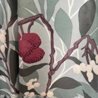 Arbutus Red Berries William Morris Green Floral Velvet Curtain 4