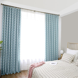 Hello Sunshine Modern Art Deco Blue Patterned Curtain 2
