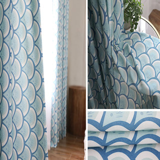 Hello Sunshine Modern Art Deco Blue Patterned Curtain 3