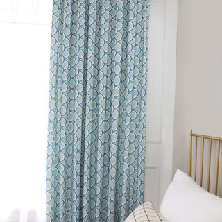 Hello Sunshine Modern Art Deco Blue Patterned Curtain