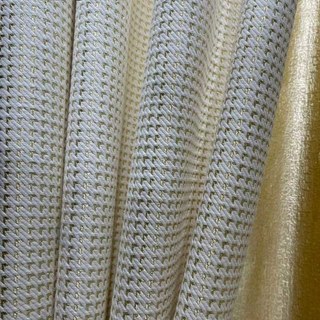 Gilded Houndstooth Ivory White Geometric Chenille Curtain with Gold Glitters 3