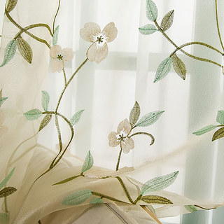 Fancy Pansy Cream Gold Embroidered Organza Sheer Curtain 2