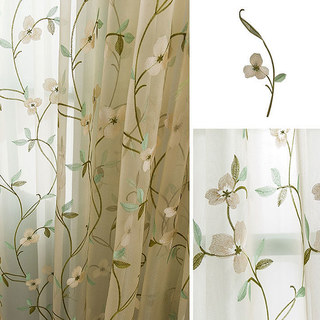 Fancy Pansy Cream Gold Embroidered Organza Sheer Curtain 7
