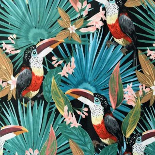 Tropical Toucan Paradise Red Green Multicolor Linen Style Blackout Curtain
