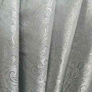 Opulent Floral Luxury Jacquard Duck Egg Blue & Gray Damask Curtain